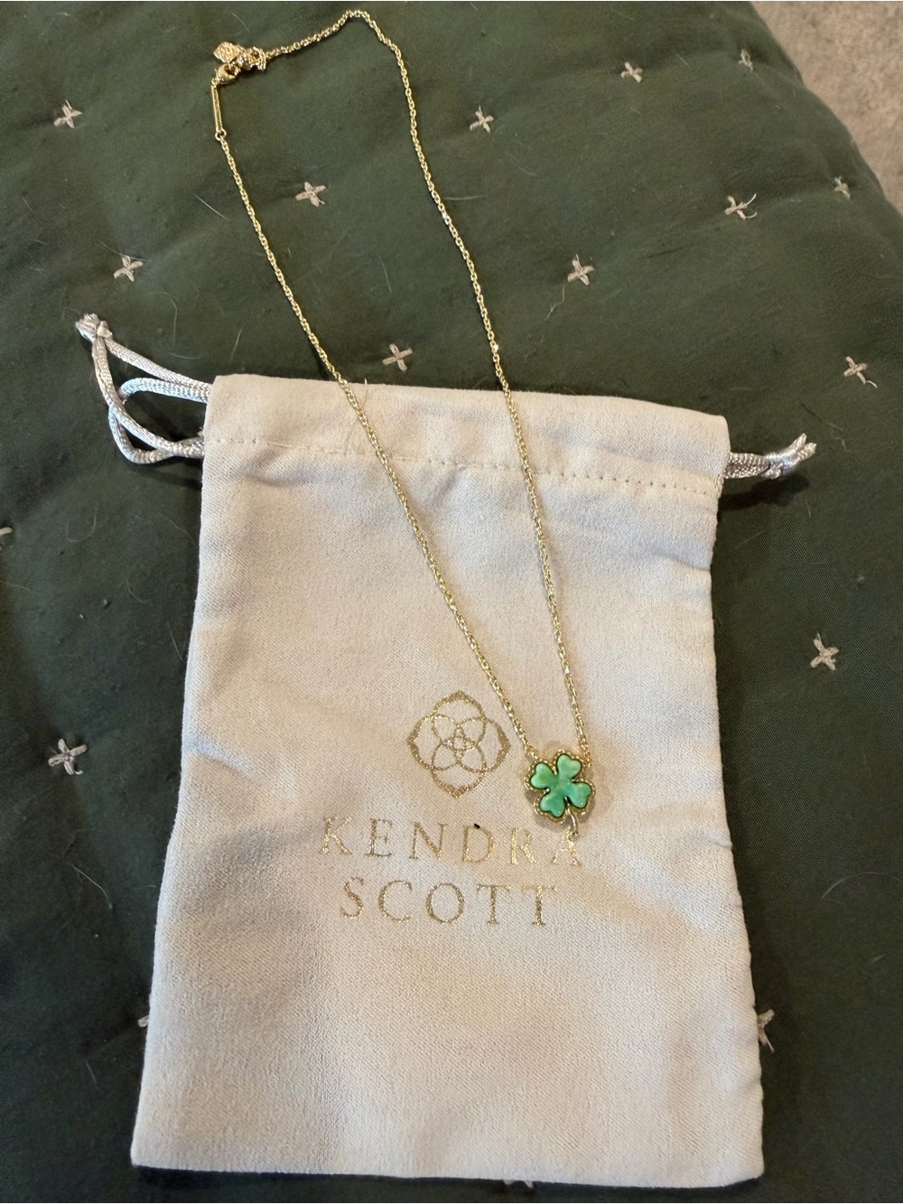 Kendra Scott Gold Necklace with Green Clover Pendant
